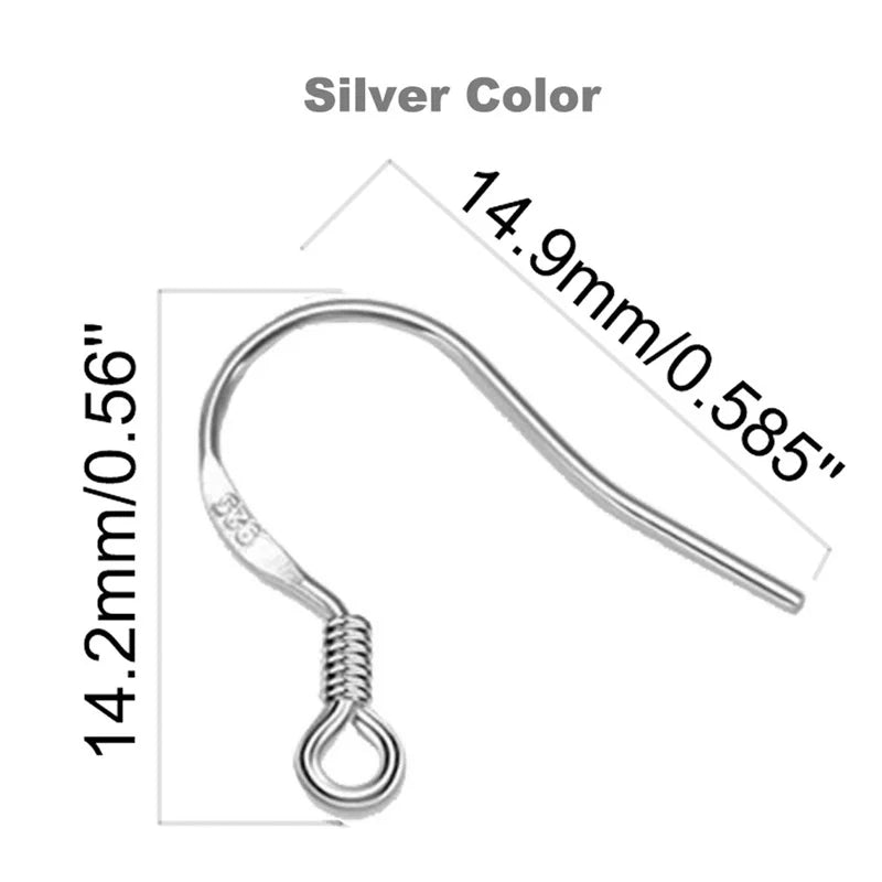 Sterling silver 925 fish hook earring wires by Simples Market, hypoallergenic, 14.2–14.9 mm long