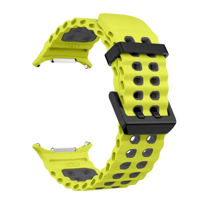 Marine Band silicone strap for Samsung Galaxy Watch Ultra 47mm by Simples Market, lime yellow with black hardware.