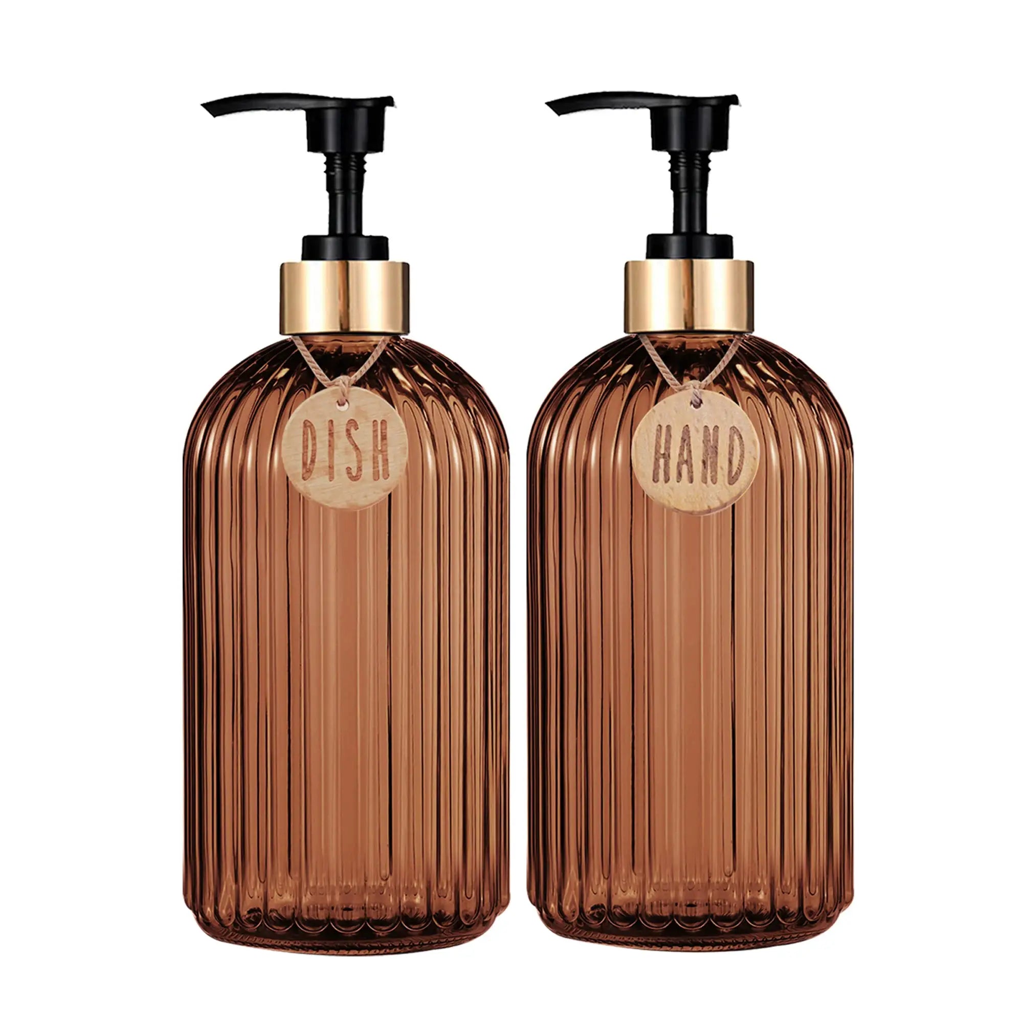 Amber Dish Soap Dispenser Bottle 500ml Reusable Hand Press Kitchen