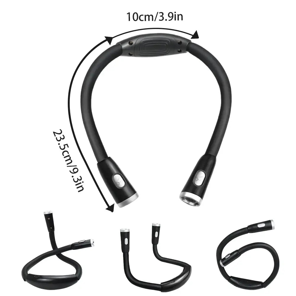 LED neck-hanging reading light set of four, black USB rechargeable eye-protection book light
