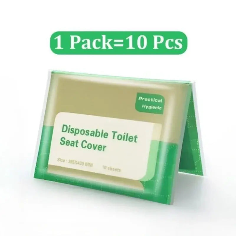 Disposable toilet seat cover, Simples Market, 1 pack of 10 sheets in green and beige packaging.