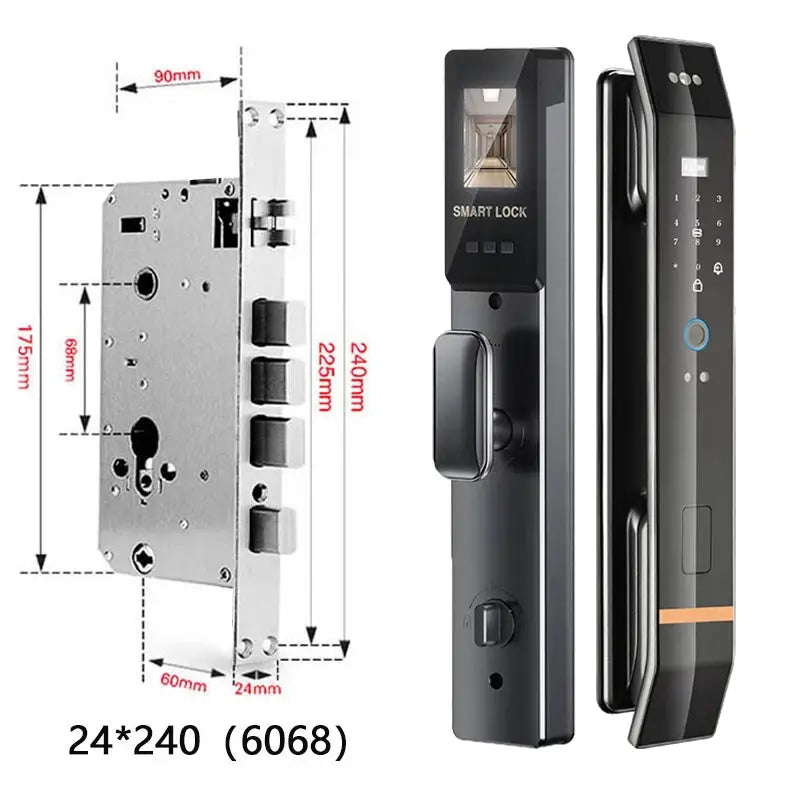 Simples Market 3D Face Smart Door Lock with biometric fingerprint, password, IC card and WiFi/app control; black keypad lock