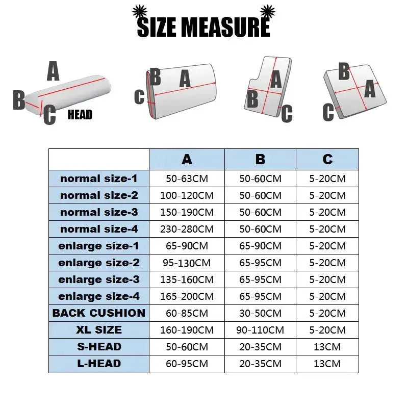 Sofa seat cushion cover by Simples Market with stretch washable slipcover and size chart.