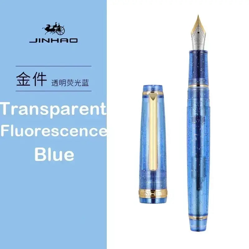 Jinhao 82 fountain pen, transparent blue with gold accents, 2-piece set, 0.38/0.5/0.7mm nib options
