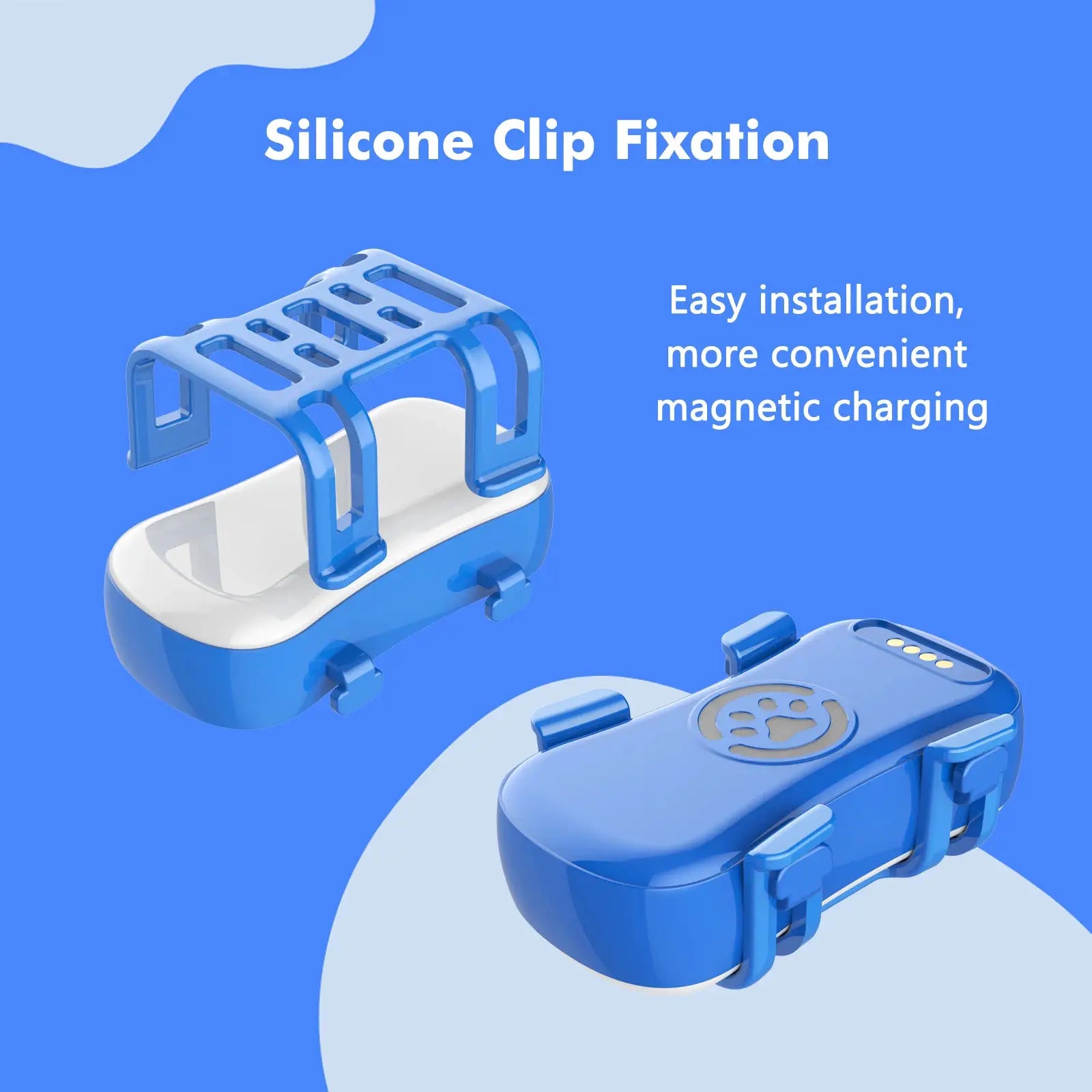 GPS Pet Tracker by Simples Market with blue silicone clip fixation accessory