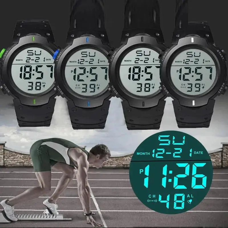 Mens Sport LED Digital Watch Multi Functional Rubber Fitness Tracker For Athletes Timekeeping Clock