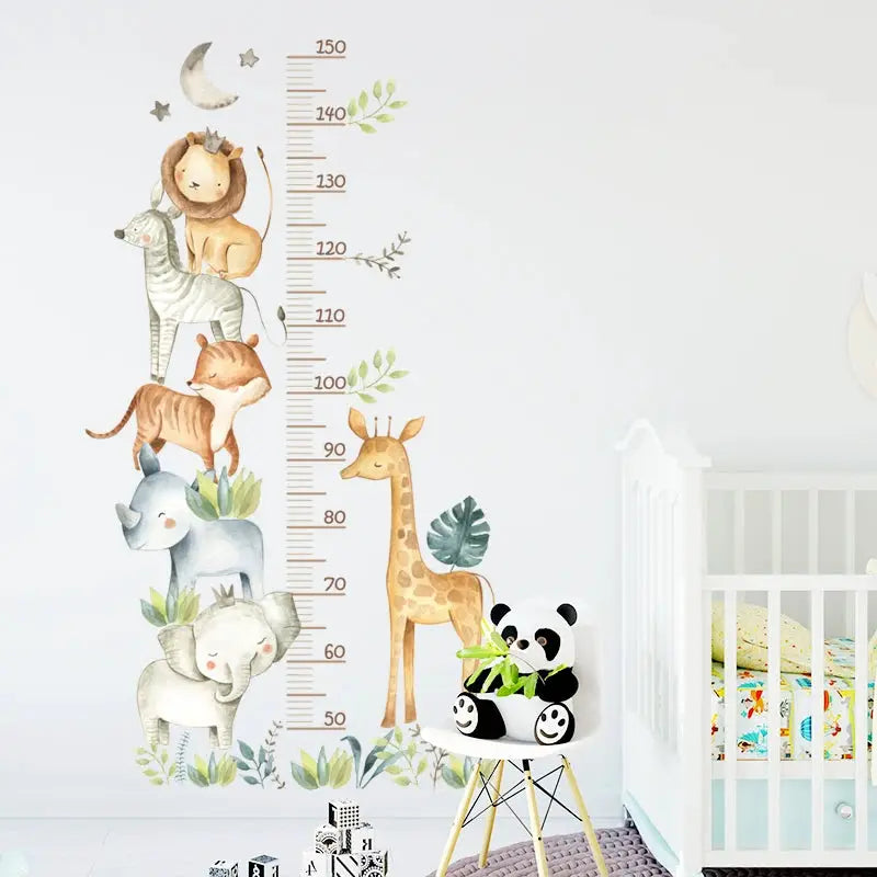 3pc cartoon animal height ruler wall stickers, removable PVC, waterproof, by Simples Market for kids room decor