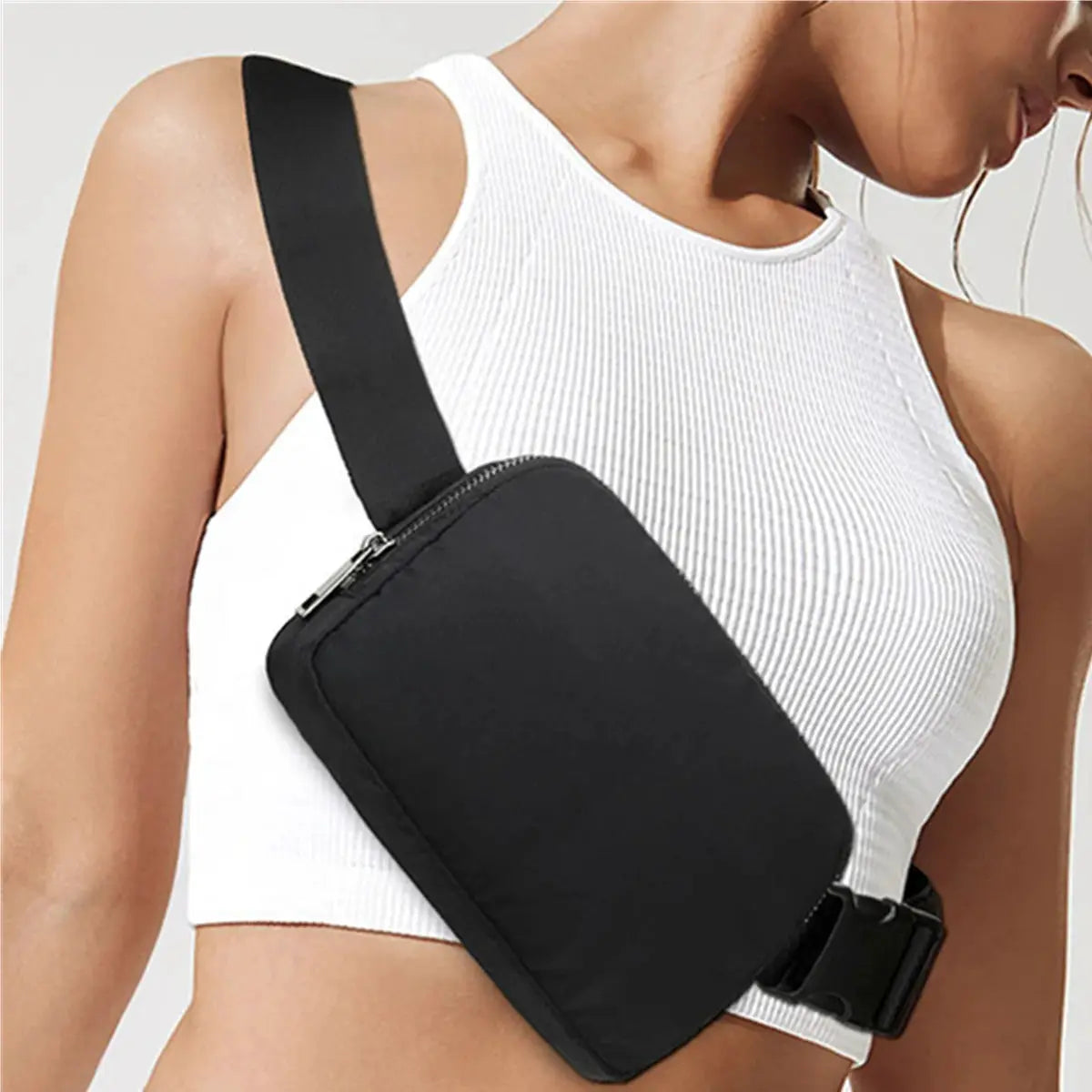 Simples Market black sport waist bag; waterproof cross-body fanny pack for phone and essentials.