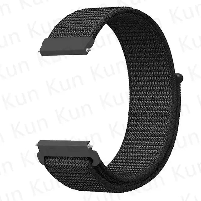Nylon watch strap, black woven loop with metal adapters, 20/22mm for Redmi/Xiaomi watches.