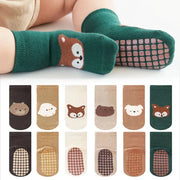 Six Pairs Kids Non Slip Socks With Cute Cartoon Fox And Bear Pattern For Boys And Girls Floor Socks For Toddlers