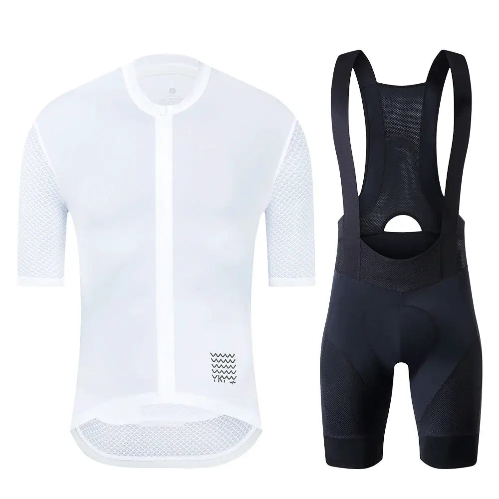 Simples Market YKYWBIKE cycling jersey set: white mesh short-sleeve jersey and black bib shorts (2 pieces)