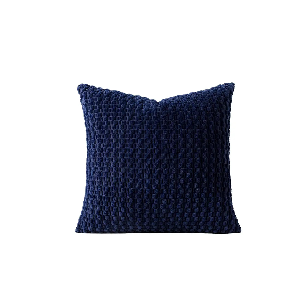 Navy blue square double-sided pillow cover with chunky textured weave, 100% polyester