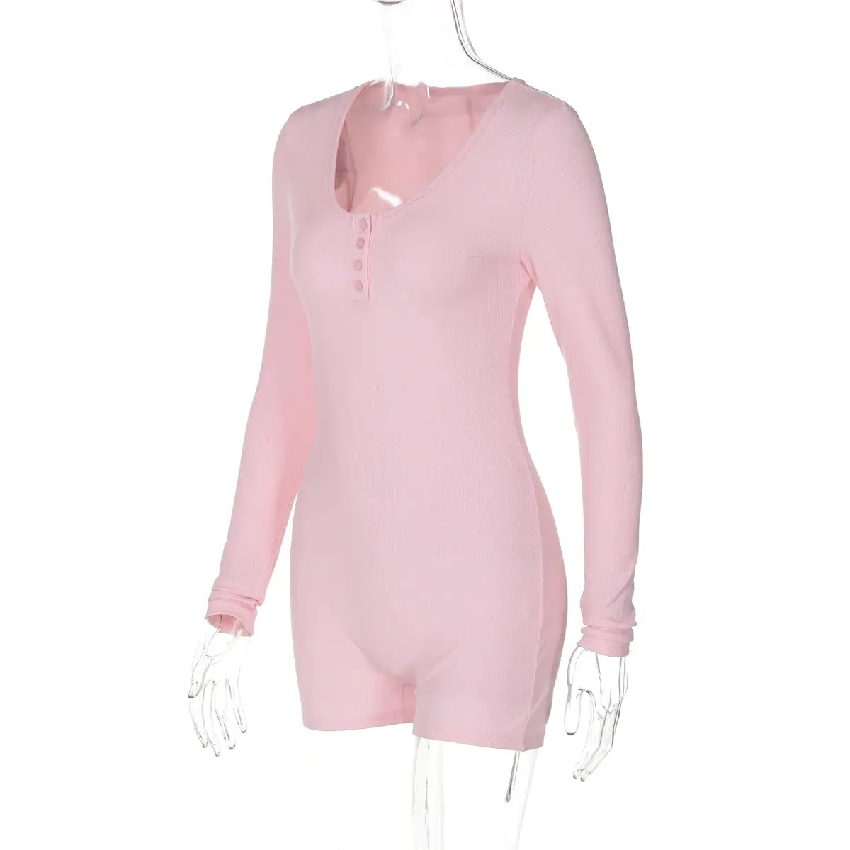 Hugcitar pink ribbed long-sleeve playsuit with button placket