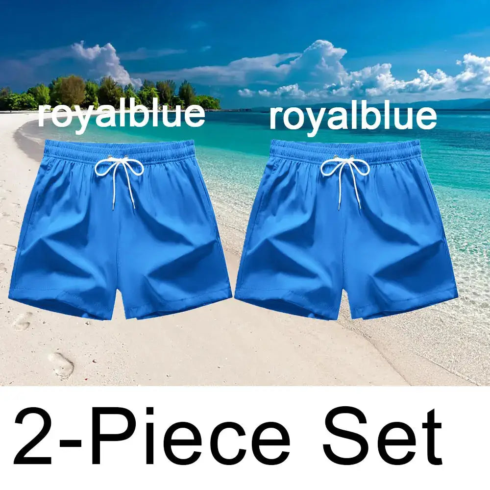 Men's royal blue swim shorts, 2-piece set with drawstring and quick-dry fabric for beachwear