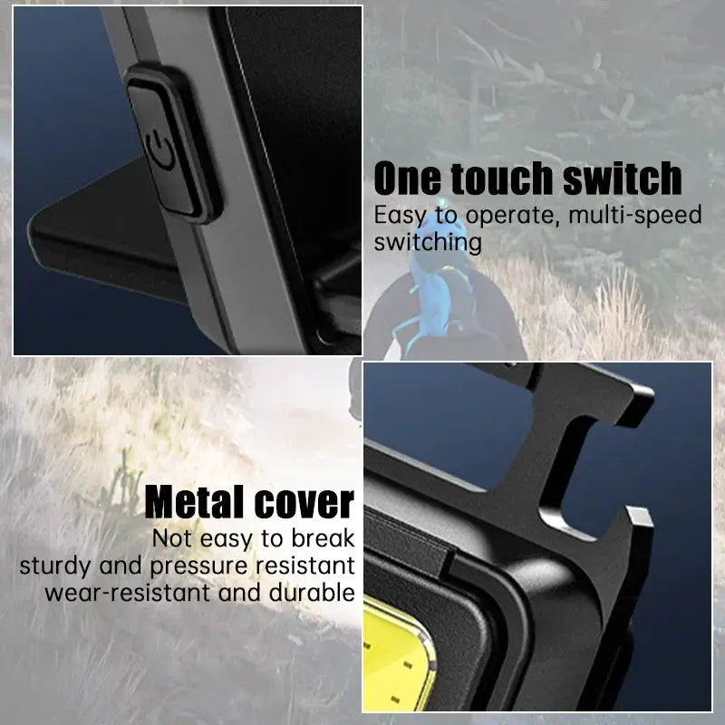Mini flashlight keychain with USB rechargeable COB lamp and 90° foldable side lights Simples Market