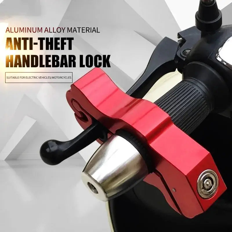 Red aluminum alloy motorcycle handlebar lock clamp by Simples Market