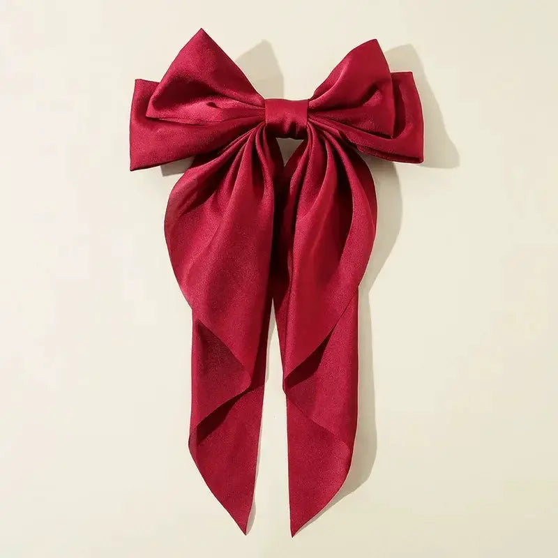 Korean Satin Bowknot Hair Clip For Women And Girls Long Ribbon Solid Color Barrette Hair Accessory