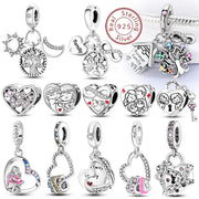925 Sterling Silver Charms Beads Forever Love Heart Dangle For Bracelet Women Jewelry Gift Sister Family Life