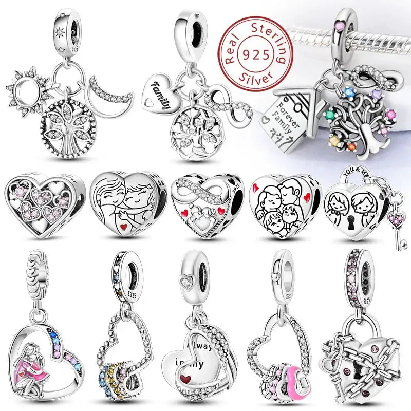 925 Sterling Silver Charms Beads Forever Love Heart Dangle For Bracelet Women Jewelry Gift Sister Family Life