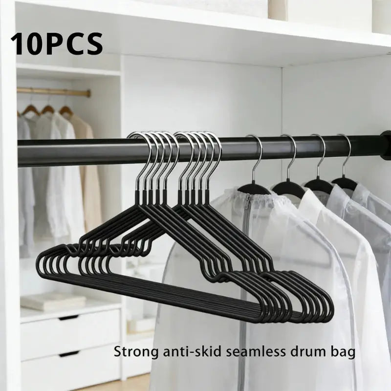 10-pack nano-coated non-slip clothes hangers, black with chrome hooks, dual-use for dry and wet garments, Simples Market