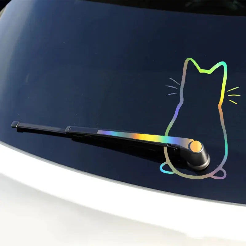 Car window decal featuring a rainbow gradient cat silhouette for rear glass decoration