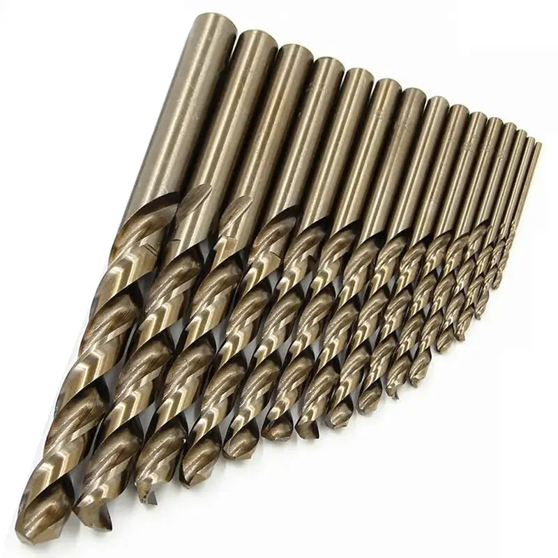 15 Piece M35 Cobalt Twist Drill Bits Set Straight Shank 1.5 To 10mm HSS Roasted Yellow Finish For Metal Drilling