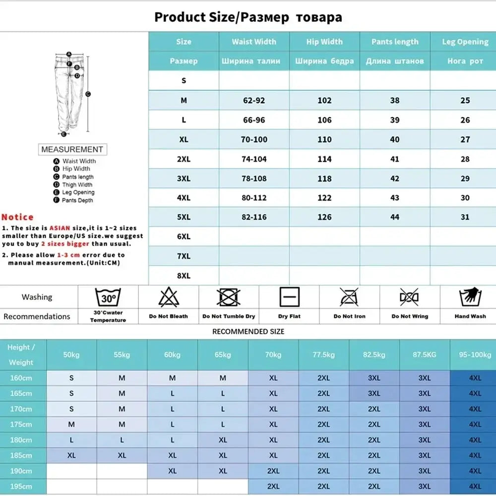 Men's swim shorts by Simples Market M-5XL size chart with measurements and care icons