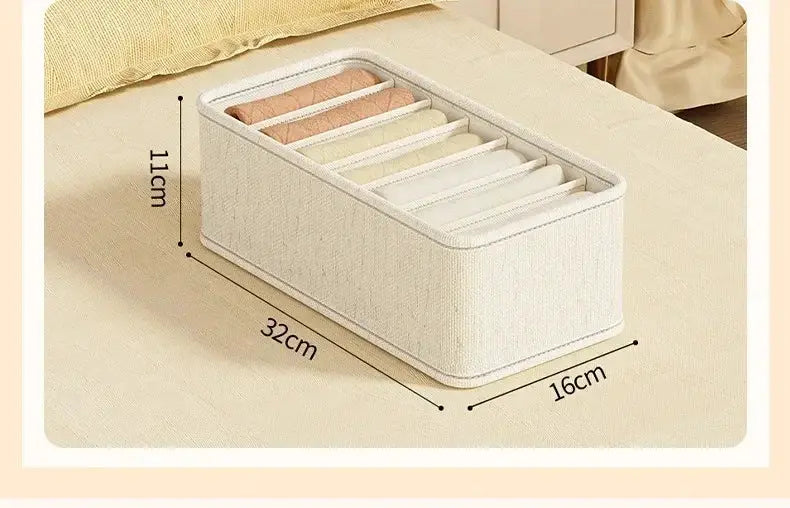 Simples Market beige fabric drawer organizer with dividers for underwear and socks; 32x16x11 cm, foldable closet storage box