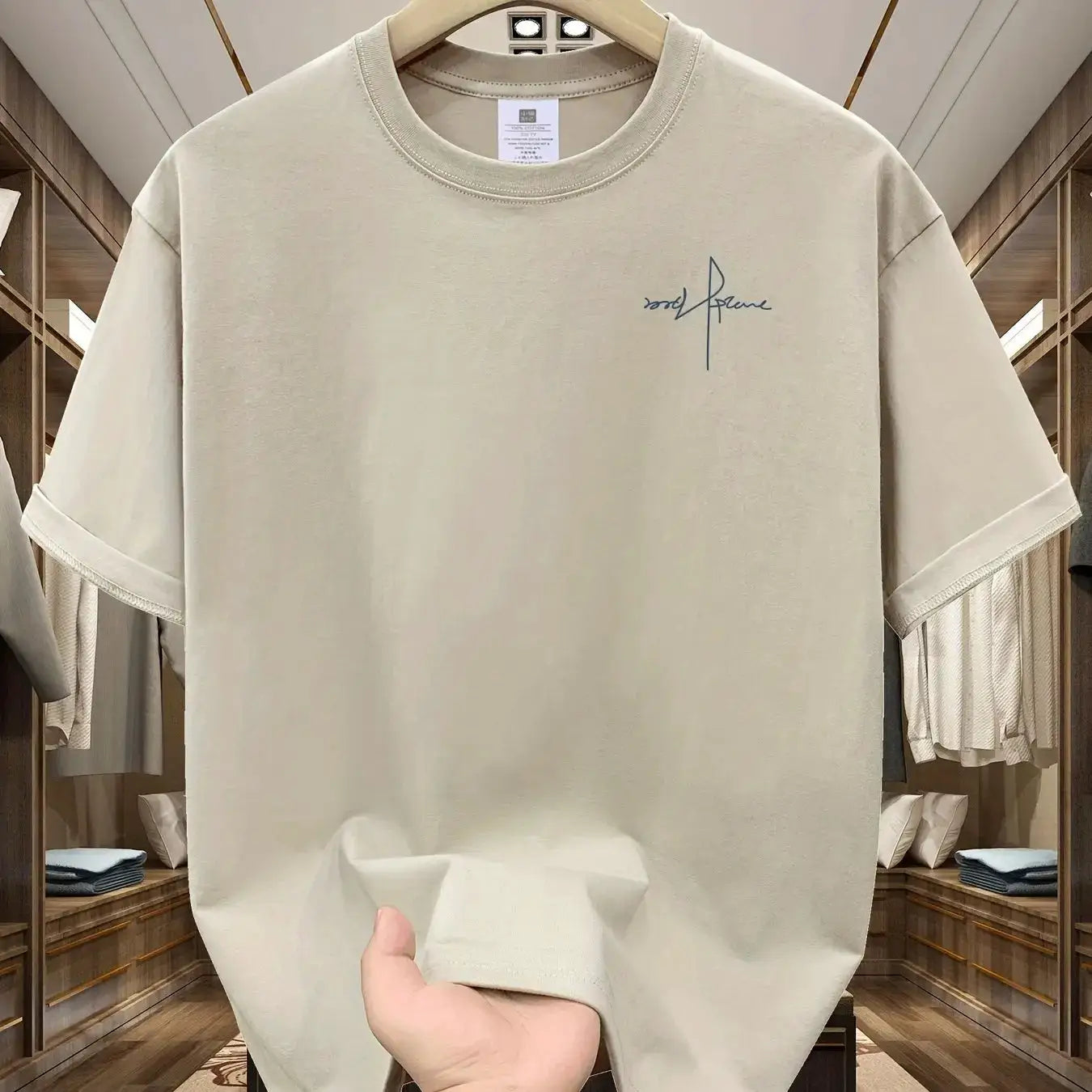 Summer Men's 100 Percent Cotton Casual T Shirt With Letter Pattern Printed Round Neck Short Sleeve Large Size Loose Fit