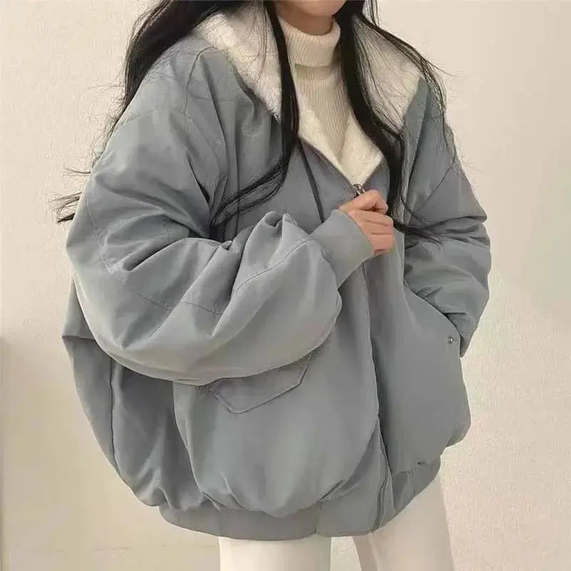 Smvp Women Winter Double Sided Hooded Fleece Parka Coat Cotton Polyester Cashmere Blend Lightweight Warmth