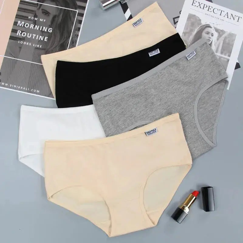 Panties by Simples Market; 7Pcs women's cotton plus-size briefs in assorted solid colors, breathable underwear M-4XL