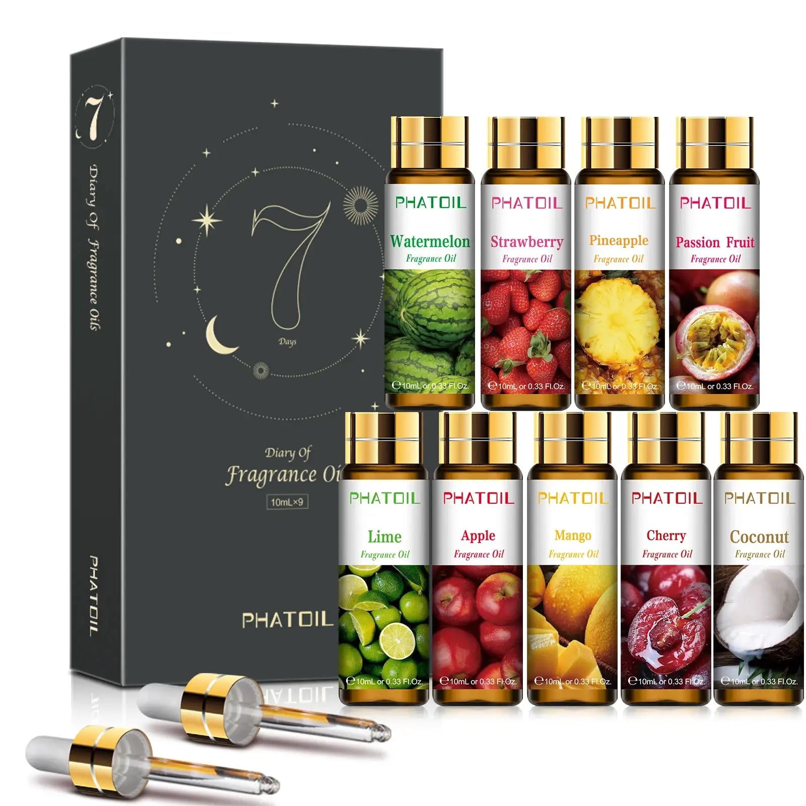Phatoil Sweet Fruit Fragrance Oils Set 10ml For Aromatherapy And Diy Candles Cherry Apple Strawberry Mango Coconut