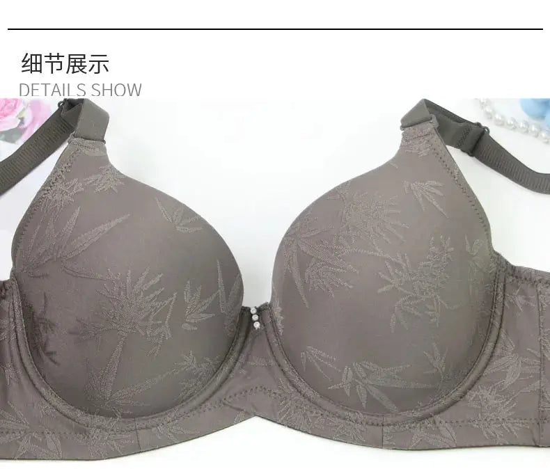 Gray lace push-up bra with full cups, underwire and adjustable straps