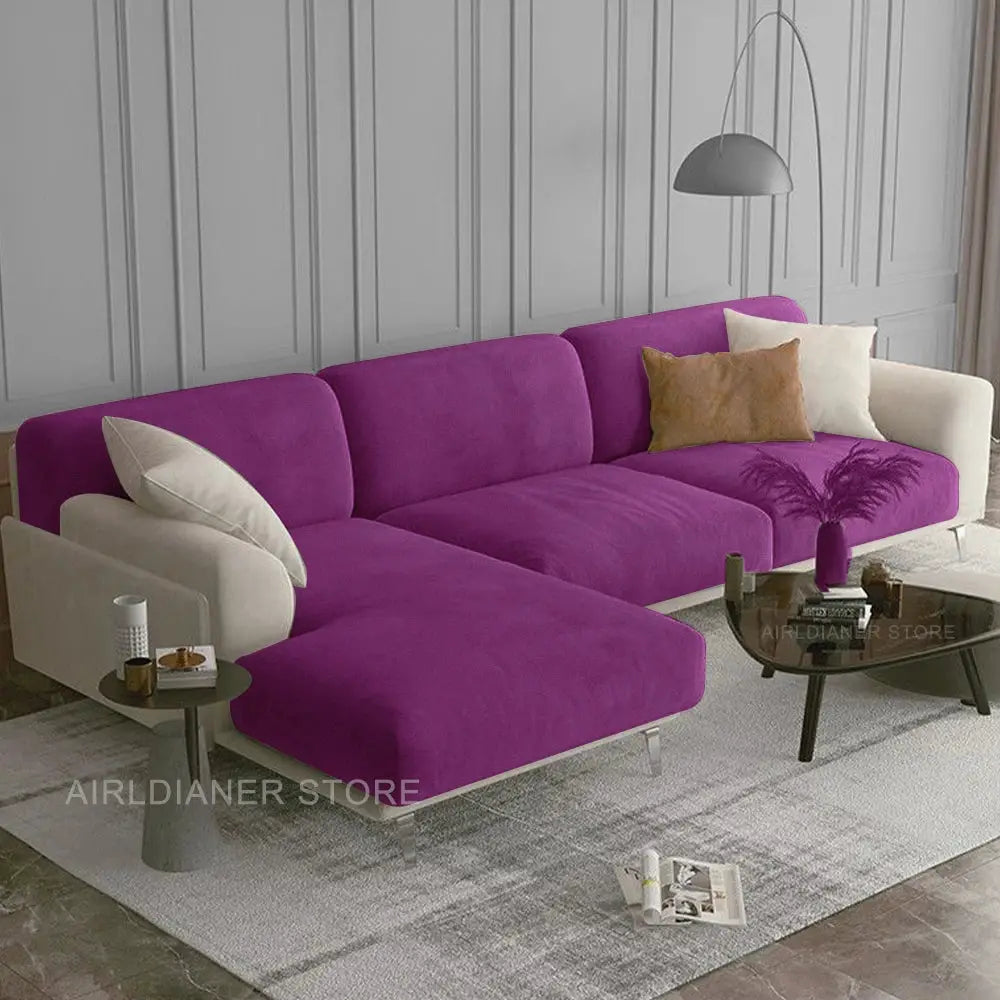 Velvet sofa seat cover Simples Market, purple elastic furniture protector for living room