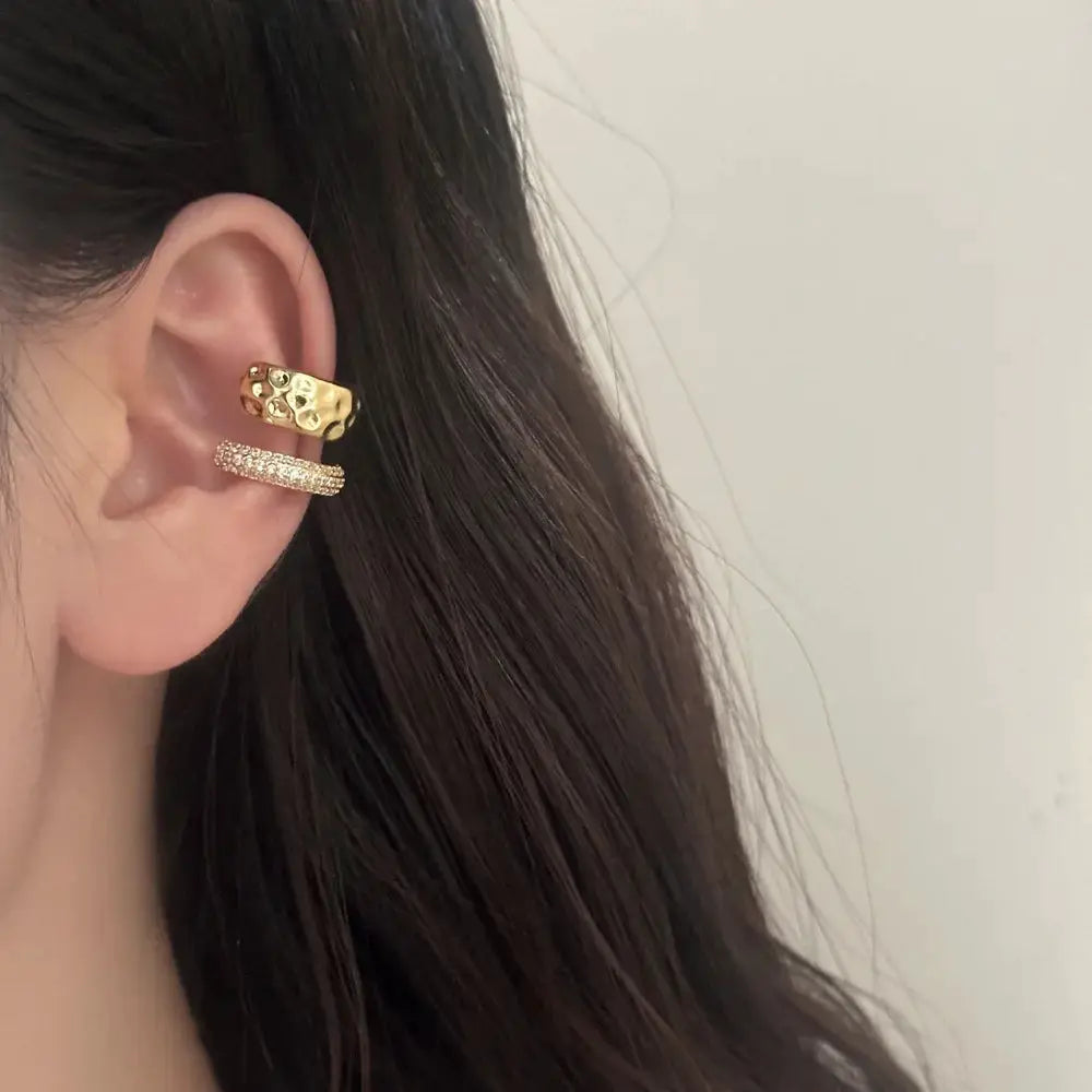 Gold-tone 2-pc ear bone clip set with rhinestones, double-layer ear cuffs