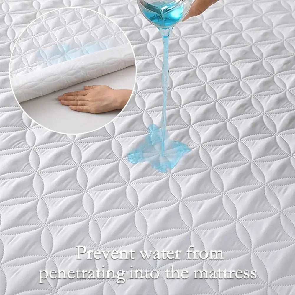 Simples Market 1pc mattress protector, white quilted waterproof thickened cover, dustproof breathable noiseless