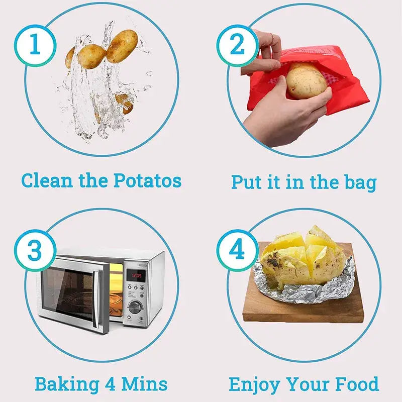 Reusable Express Microwave Potato Bag for Perfect Baked Potatoes in Minutes Red 4 Minutes Pouch