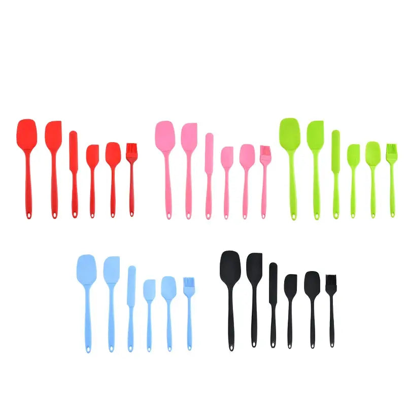 Cream Color Silicone Kitchenware Six Piece Set With Scraper Spatula And Oil Brush For Baking And Cooking