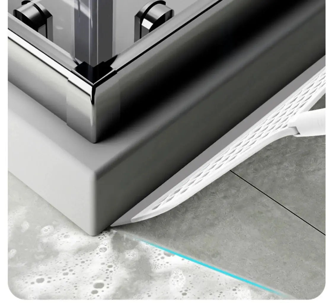 Silicone scraper broom squeegee by Simples Market; heavy-duty bathroom floor & window cleaner with white blade.