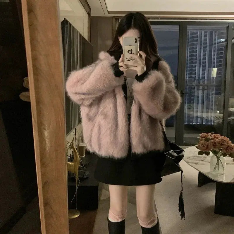 LuxeFur Double Sided Imitation Mink Fur Hooded Coat For Women With Plush Cotton Padding For Warmth
