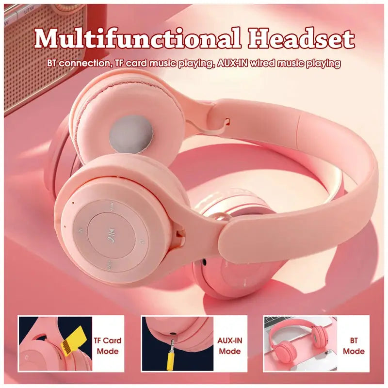 Y08 wireless Bluetooth headset pink macaron-style over-ear gaming headset with mic by Simples Market