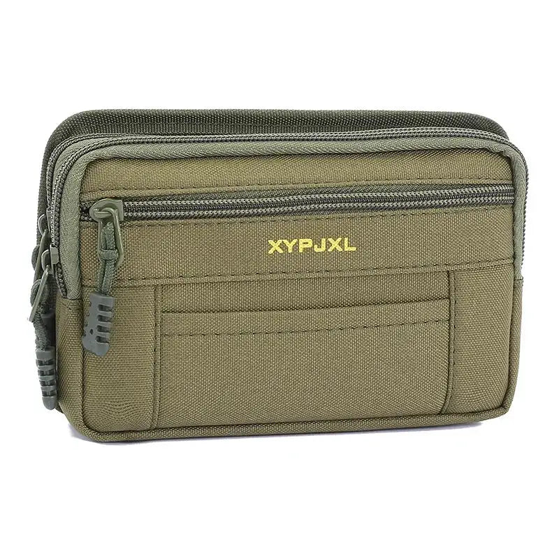 Men's olive green nylon tactical waist pack with MOLLE system and front pocket