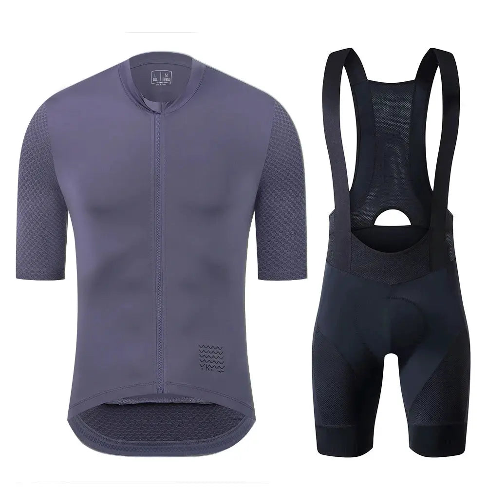 Simples Market YKYWBIKE cycling jersey set: purple short-sleeve jersey with black bib shorts
