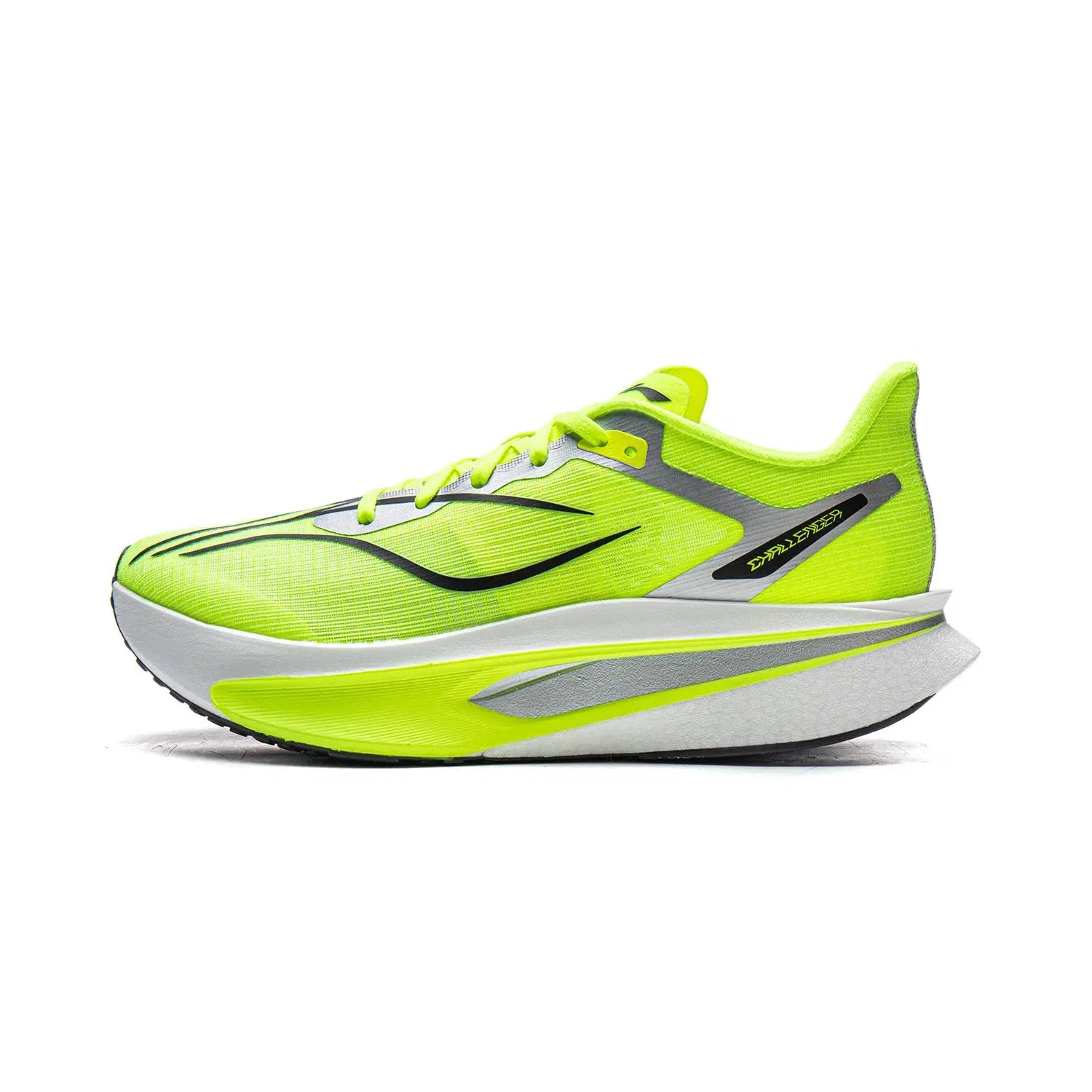 Li-Ning Feidian 6 Challenger racing shoes, neon yellow-green mesh upper with black accents, lightweight reflective