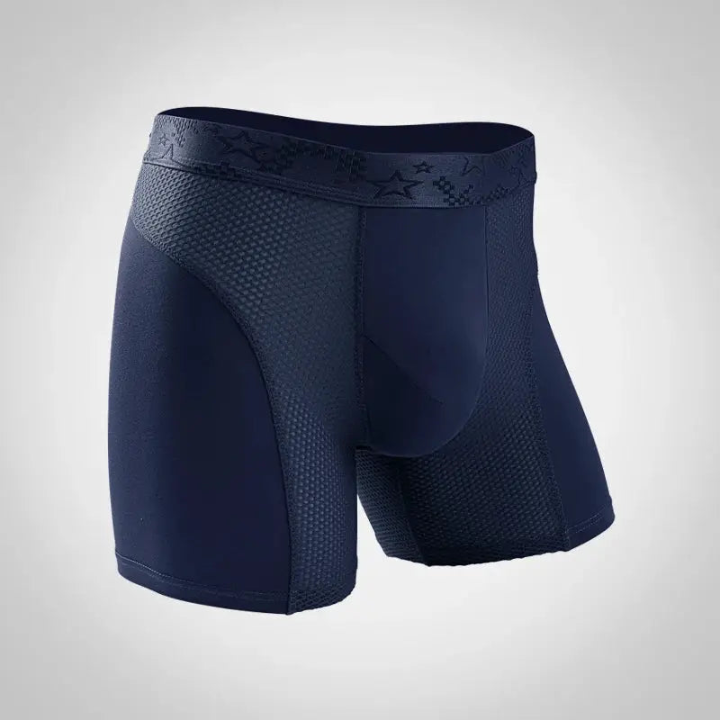 Men's Simples Market extra-long sports boxer briefs, navy blue with textured panels, size Large