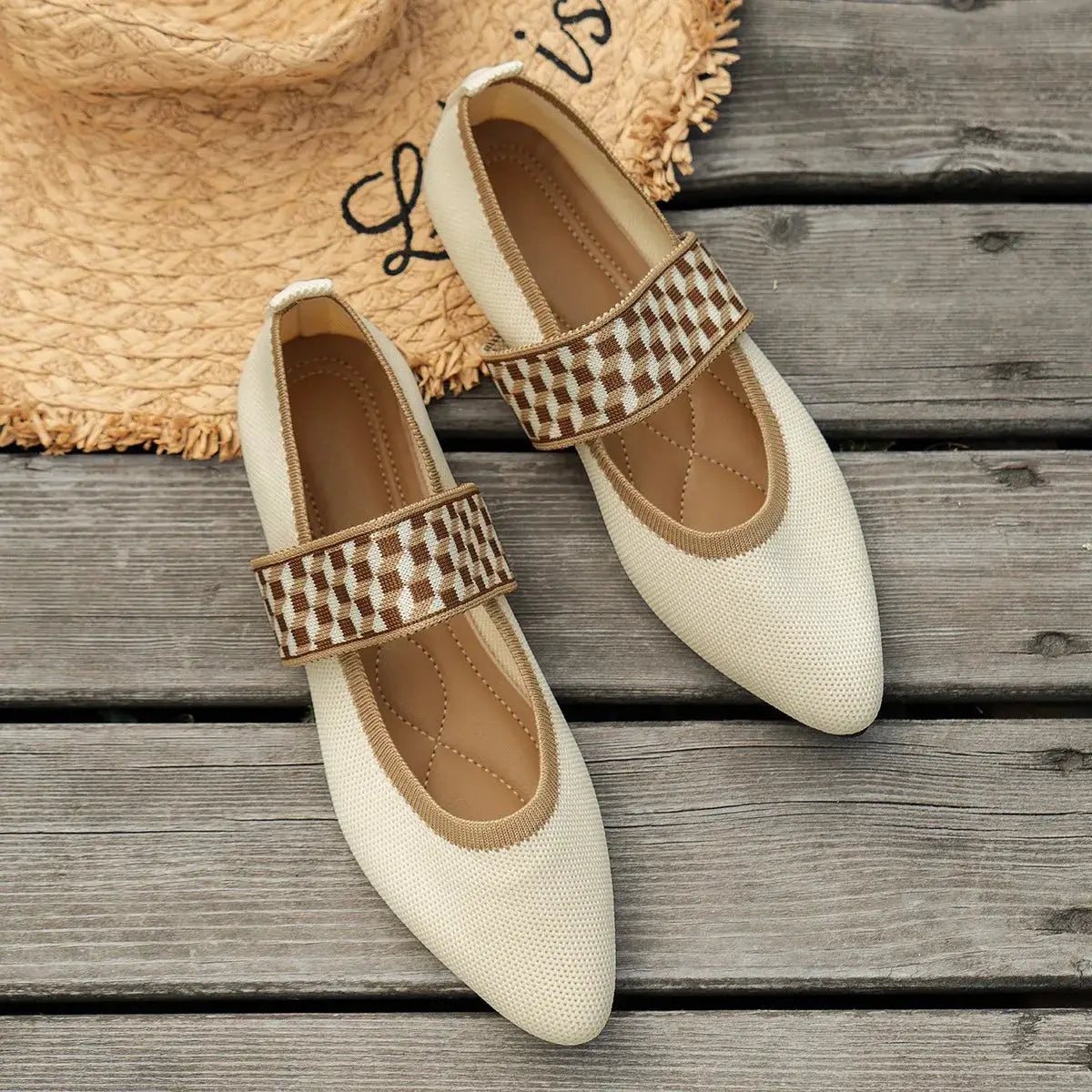 Knitted Color Block Women Flat Shoes Pointed Toe Ballet Flats