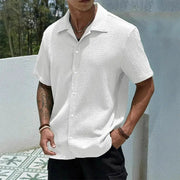 Men's white textured short-sleeve casual shirt, Simples Market hip hop streetwear style