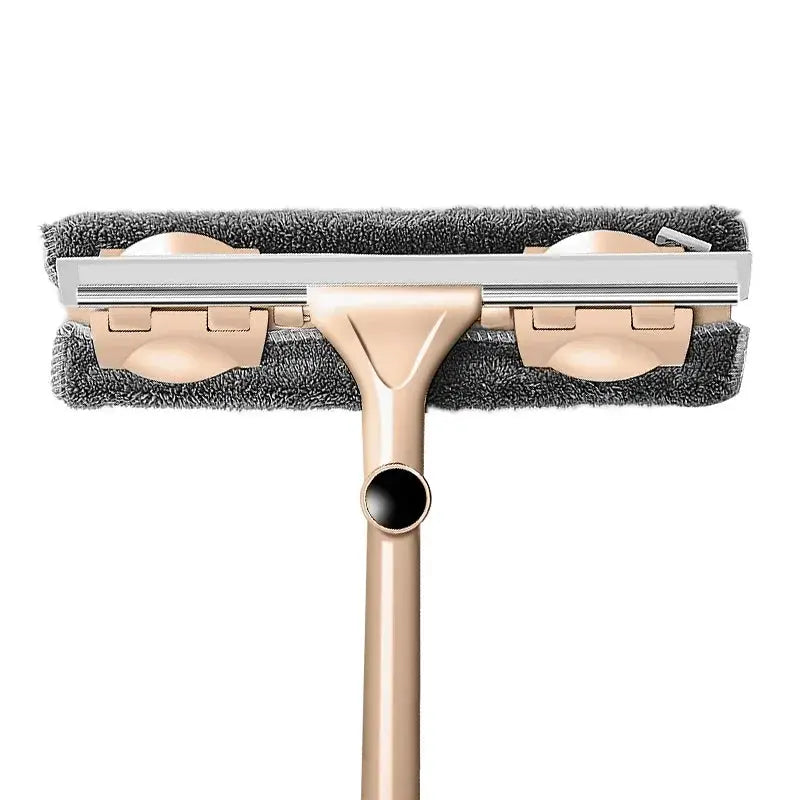 Telescopic window cleaning mop with rose-gold handle and microfiber head for household windows