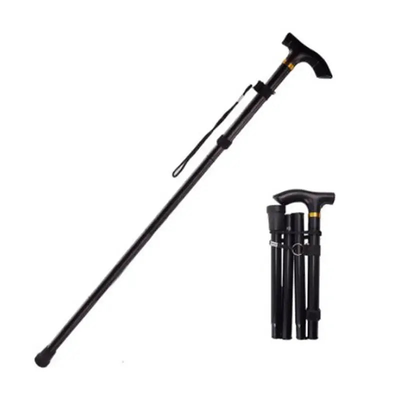 Simples Market telescopic walking stick, black aluminum alloy trekking pole with wrist strap, folding cane for elderly.