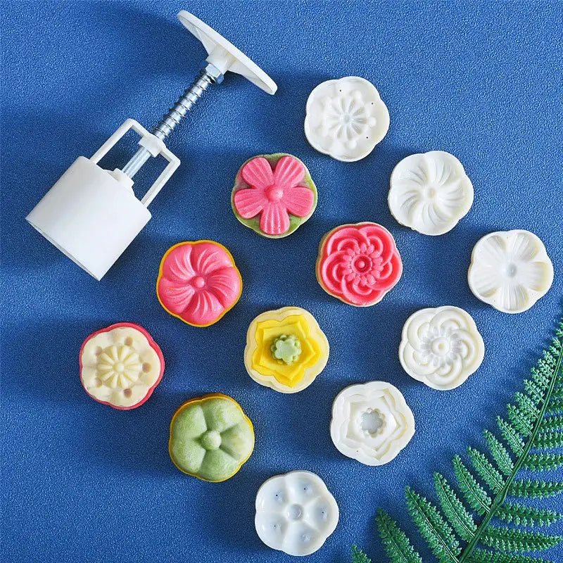 Six Piece 50g Mooncake Mold Set With Pattern Seals For Mid Autumn Cakes Diy Cookies And Floral Desserts